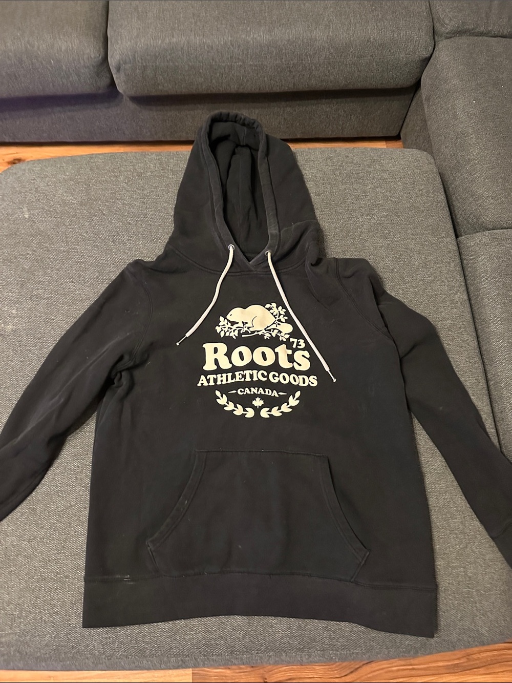 Roots Black Crewneck Hoodie with Cream Logo Woman